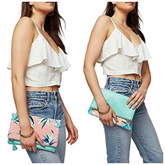 ✨HP✨Rachel Pally Coral and Mint Reversible Clutch - Picture 1 of 7